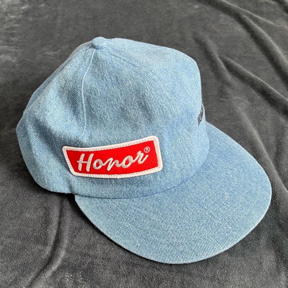 NWOT Honor the Gift Blue Denim Cap with Red Patch